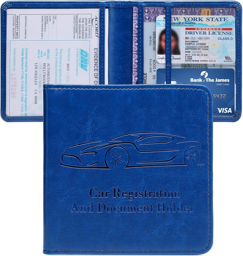 Peisicne Car Registration and Insurance Holder, Vehicle Glove Box Car Organizer with Magnetic Closure for Documents, Cards, License Car Organization, 1-Pack Dark Blue - Image 1